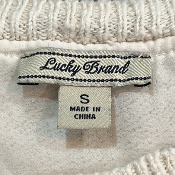 Lucky Brand Sweater S Split Back Cream Lace Cinema Boho Sheer Coquette Girly - Picture 9 of 9